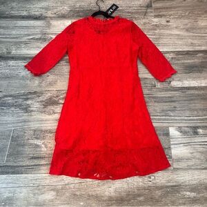 Kaimilan Dress NEW Lace Ruffle Mesh Apricot Floral Formal RED Sz 10-XL NWT #130